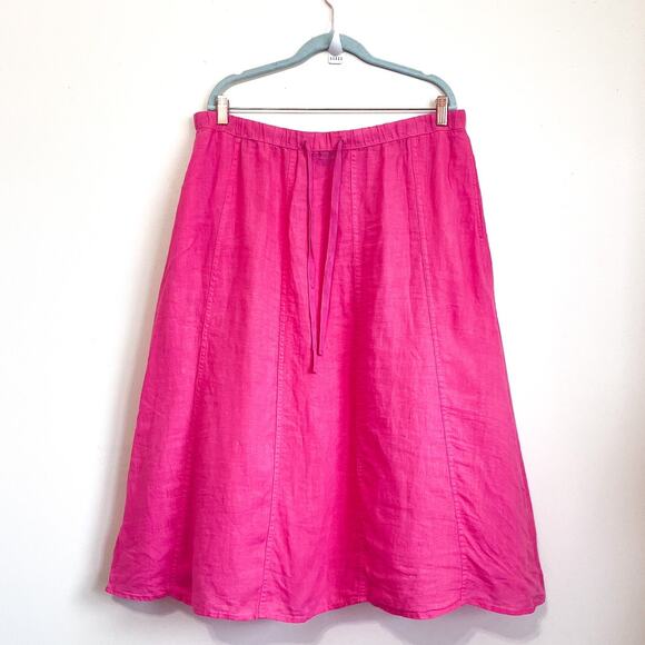 Talbots Linen A-Line Midi Skirt Size 1X Pink Lagenlook Boho Pull On Coastal - Picture 1 of 7